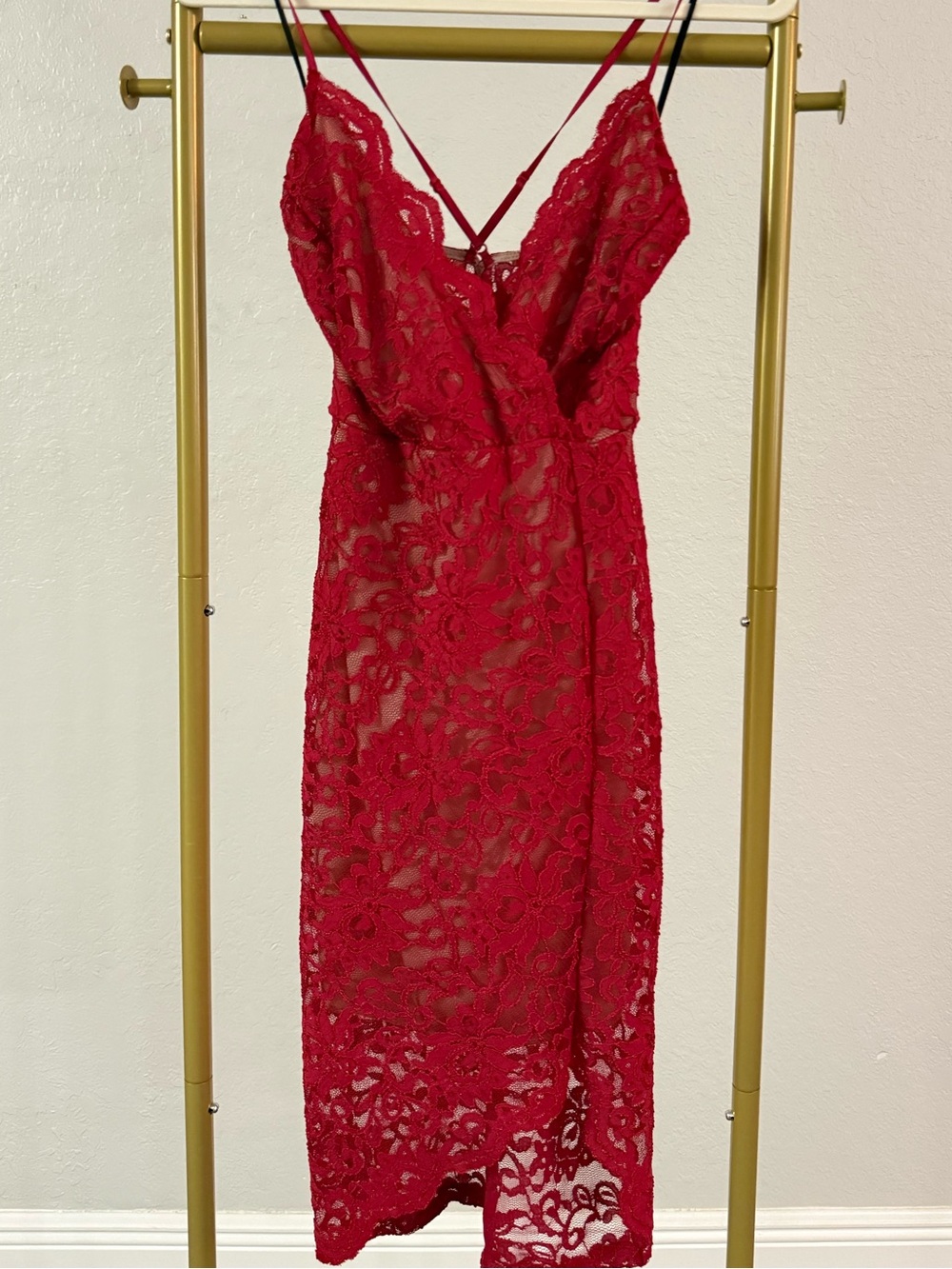 GBG Los Angeles Red Lace Midi Slip Dress